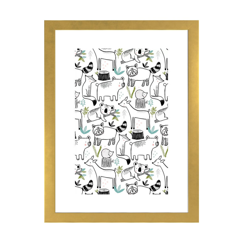 «Everyday Inky Critter I» par Lisa Barlow - impression d'art graphique, H 24 po x l 16 po x P 1 po, Papier encadré doré