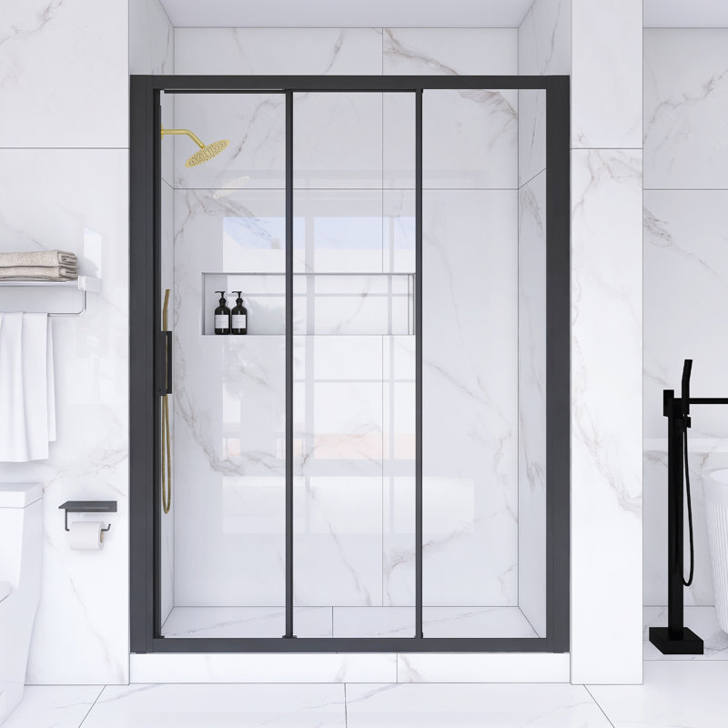Matte Black 60" x 70" Sliding Semi-Frameless Shower Door with Clear Glass
