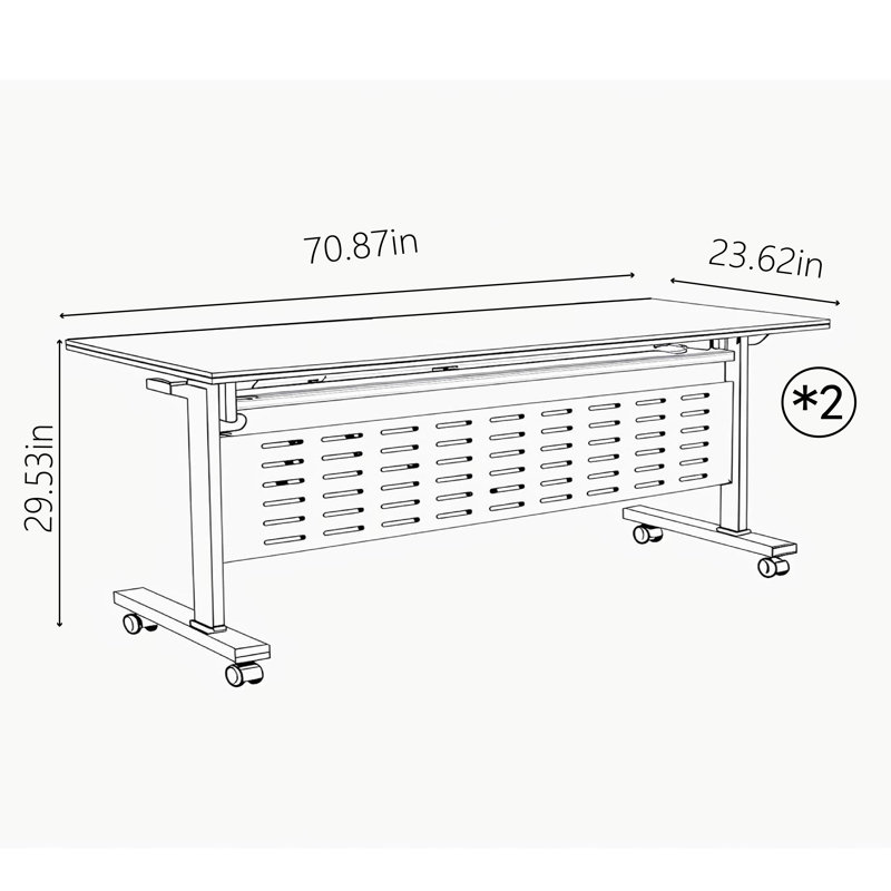 Ensemble de table pliable de conférence et de formation mobile, H 29,5 po x L 70,87 po x l 23,62 po