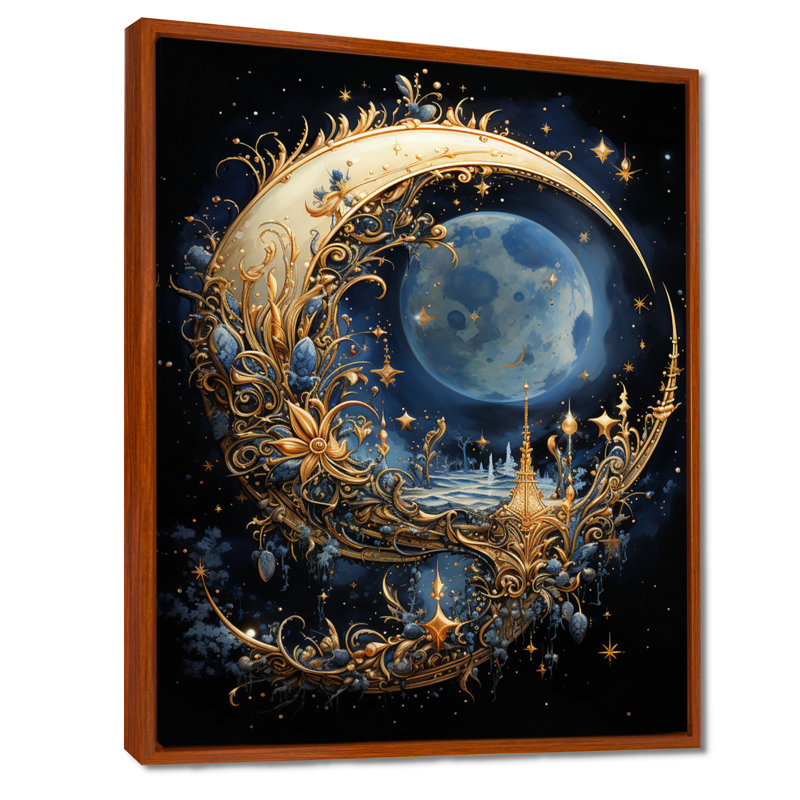 Art de l'Islam, croissant de lune II - Art mural, H 40 po x l 30 po x P 1,5 po, Cadre flottant brun