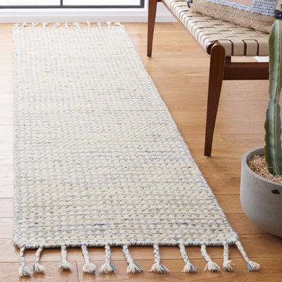 Tapis bleu clair / ivoire en soie / coton tissé à plat Giavonnie