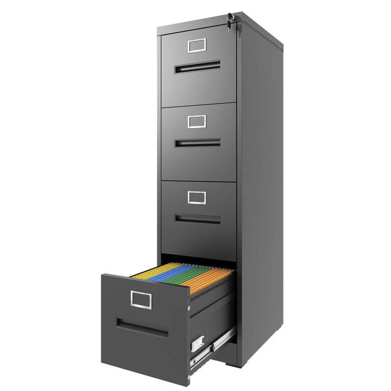Classeur vertical à 4 tiroirs avec serrure verticale en métal pour bureau à domicile, Noir