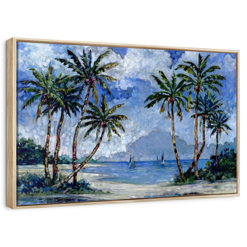 Impressions of Palms II, Cadre flottant en bois naturel, 13 po x 9 po