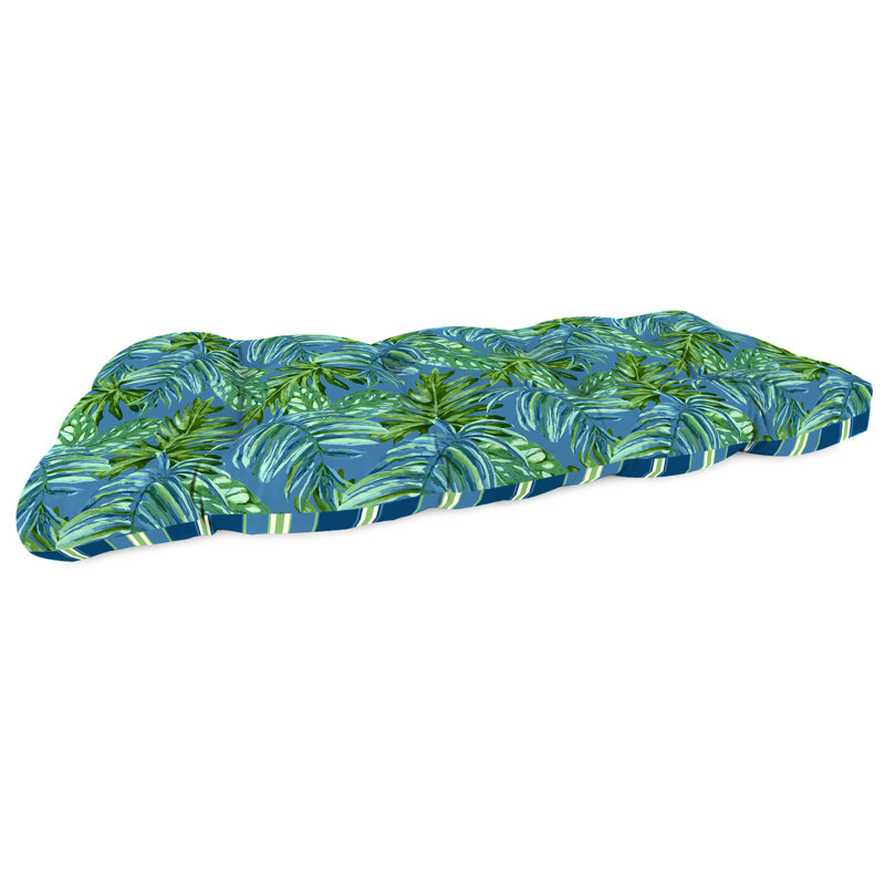 46" x 19" Contoured Outdoor Wicker Bench Cushion, Sullivan Cashmere Blue Floral