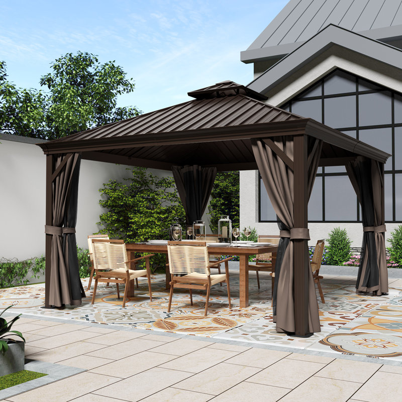 Aluminum Patio Gazebo, Dark Brown, Dark Brown, 12' W x 12' D
