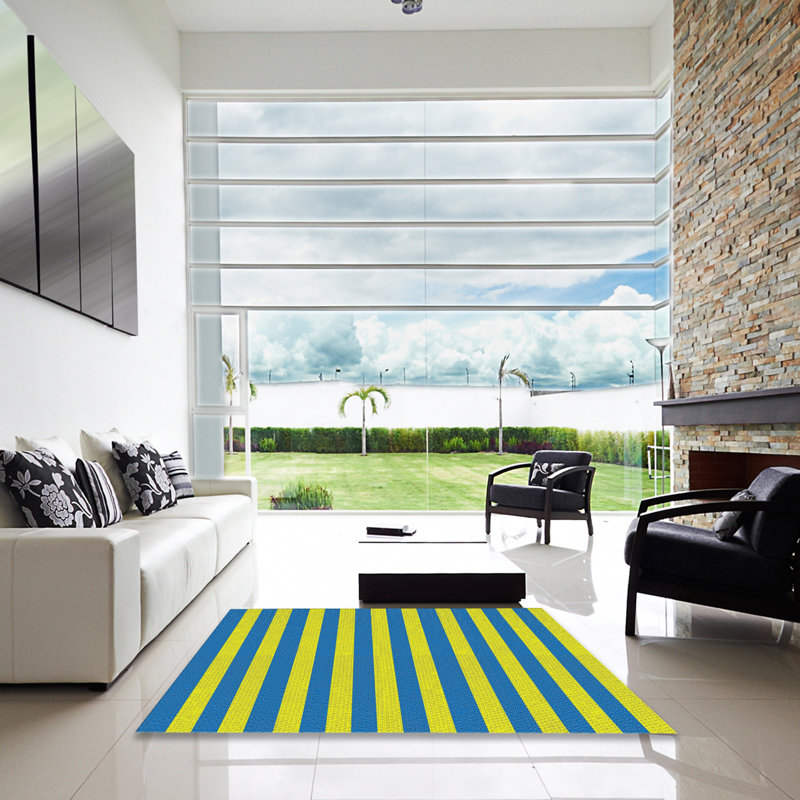 Tapis jaune/bleu à motifs Artlone, Carré 5 pi