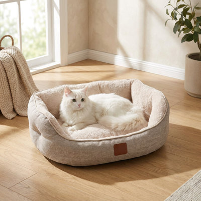 CalmNest Beige Comfort Pillow Cat Bed