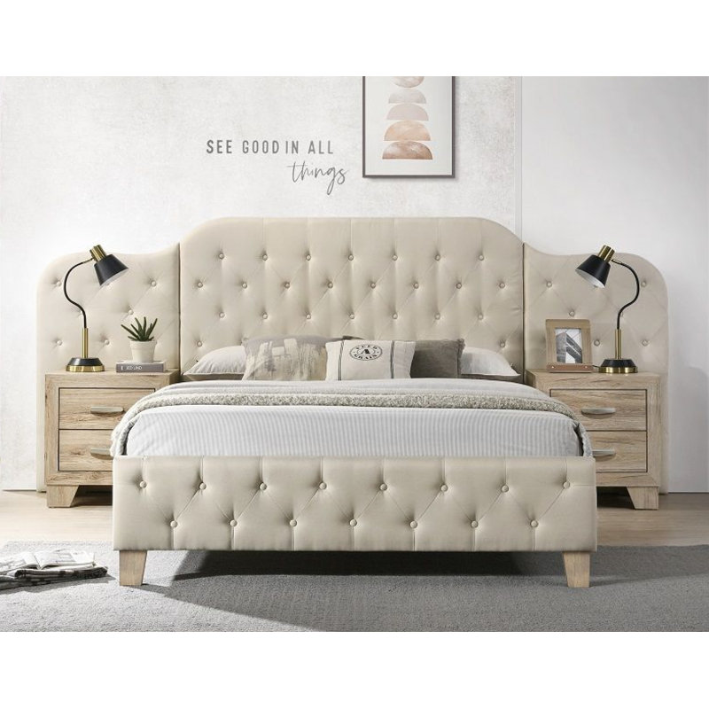 Ranallo 3 Piece Upholstered Linen Bedroom Set, Queen