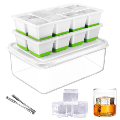 Whiskey Ice Cubes Mold:Square Ice Cube Maker For Whiskey - 2 Pack Plastic Old Fashioned Big Ice Cube Trays With Lid And Bin - 1.8 Inch Large Ice Cube -  Mint Pantry®, BDAD31FA20534EAB9CF16F92968B6DF1