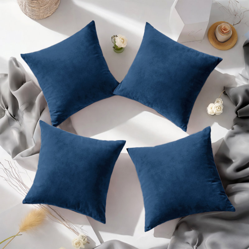 Crushed Velvet Cushion Cover Set (Set of 4), Navy Blue