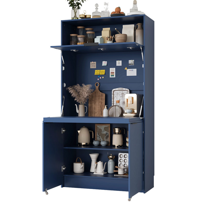 Garde-manger 69 po avec huche et poste de travail pliable, armoire de rangement multifonctionnelle avec tablette réglable et prise de courant