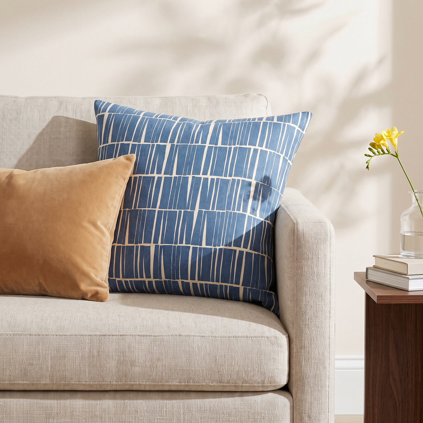Lisi Cotton Pillow Cover, 18" x 18", Dark Blue/Beige