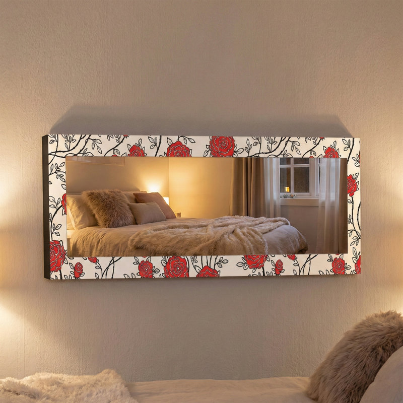 Elegant Decorative Mirror with 100% Pine Wood Frame, 15.7 x 47.2 inches | Real Glass Mirror (Thickness: 0.2 inches) | Stylish Fabric Painting | Ideal for Living Room, Bedroom & Entryway Decor