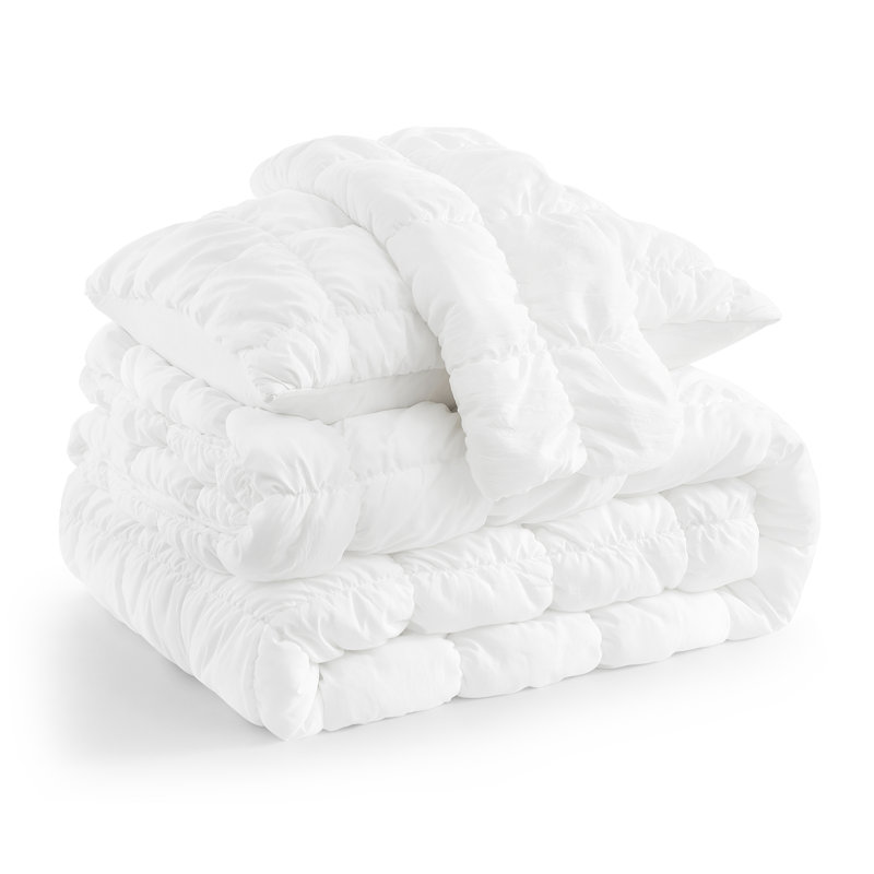 Amélie Home Bubble Textured Comforter Set, Lightweight All Season Bedding with Soft Microfiber Fill, White, 3