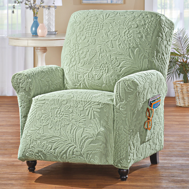Housse pour meuble extensible embossée à motif tropical, H 38 po x l 118 po, Polyester vert