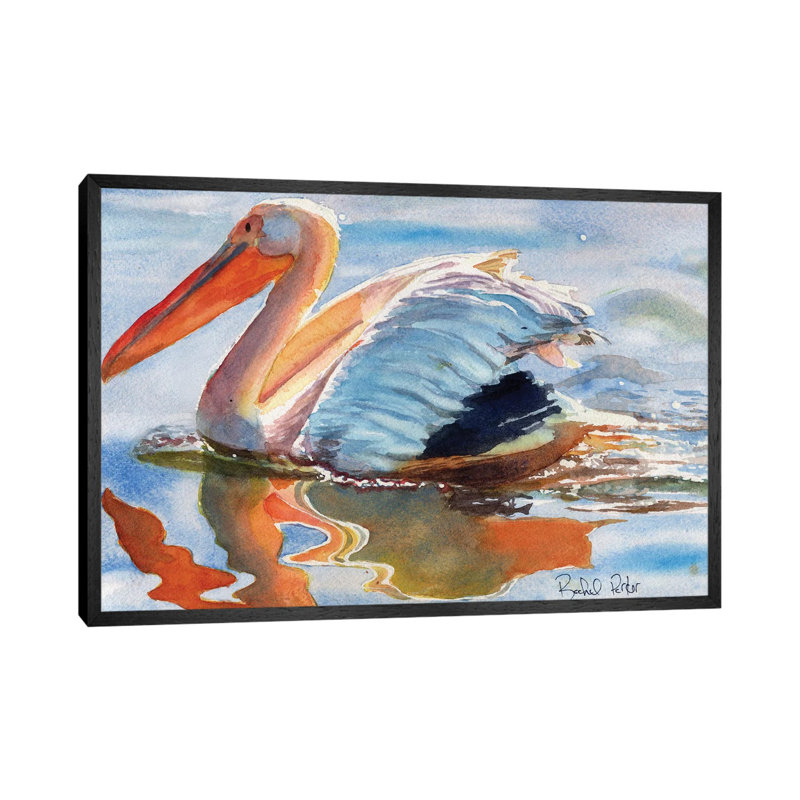 Pelican Reflections 1 Piece Painting on Canvas, 66.04 cm H x 45.72 cm W, Black Framed
