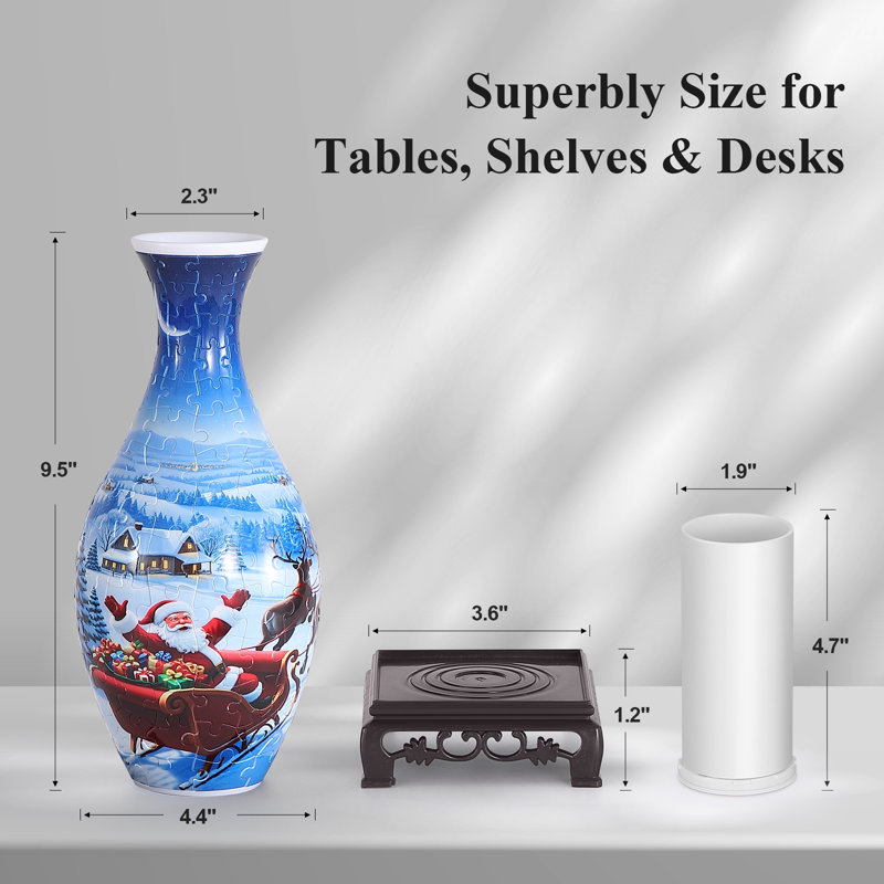 wowsome 3D Puzzle Vase for Adults,Puzzle Planter Pot for Women,3D Art Jar Puzzles for House Flowers Arrangements and Home Decoration(Christmas Santa Sleigh)