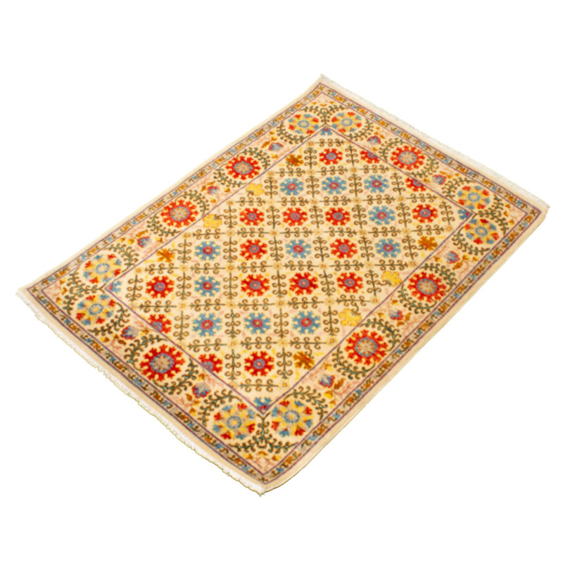 Tapis unique en laine noué à la main crème 4 pi 3 po x 5 pi 10 po New Age Lahore