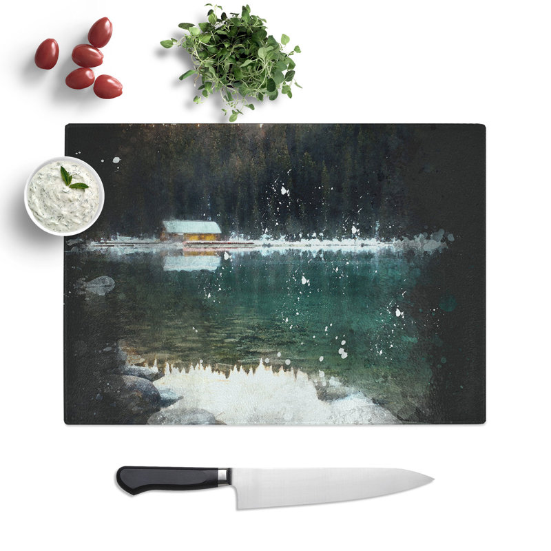 Hut at the Foot of a Mountain Paint Splash Chopping Board, 0.4cm H x 28.5cm W x 39cm L