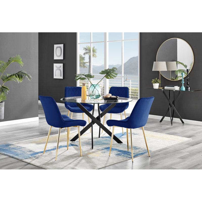 4 - Person Dining Set, Navy/Gold, 29.53" H x 47.24" L x 47.24" L