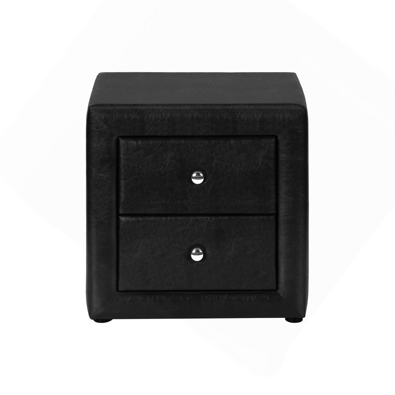 Table de chevet, bout, côté, lampe, tiroir de rangement, chambre à coucher, revêtement, aspect cuir noir, transitionnel, Noir