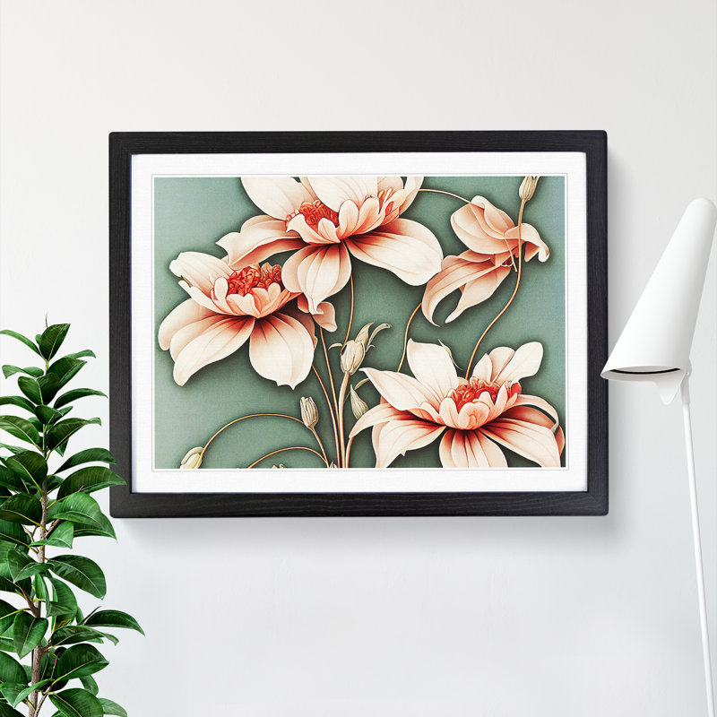 Floral Nouveau Vol.1 - Single Picture Frame Print, Black, 46cm H x 64cm W x 2cm D