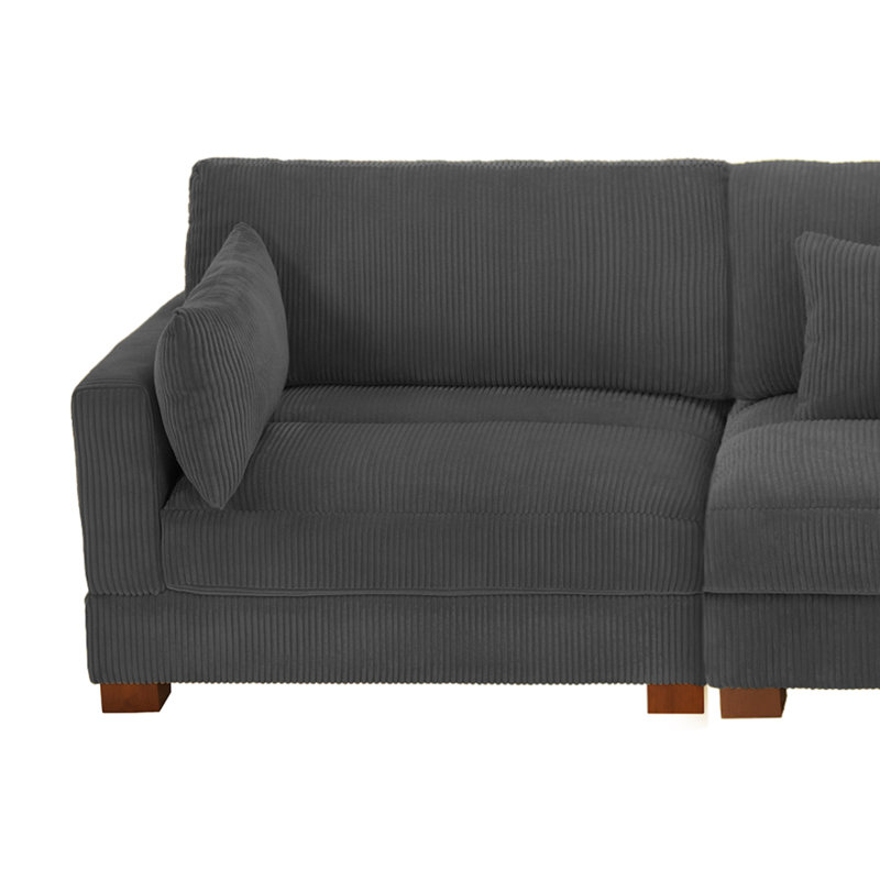 Maelina 3 - Piece Upholstered Gray Corduroy Modular Sectional Sofa with Pillow Back and Solid Wood Legs, Gray