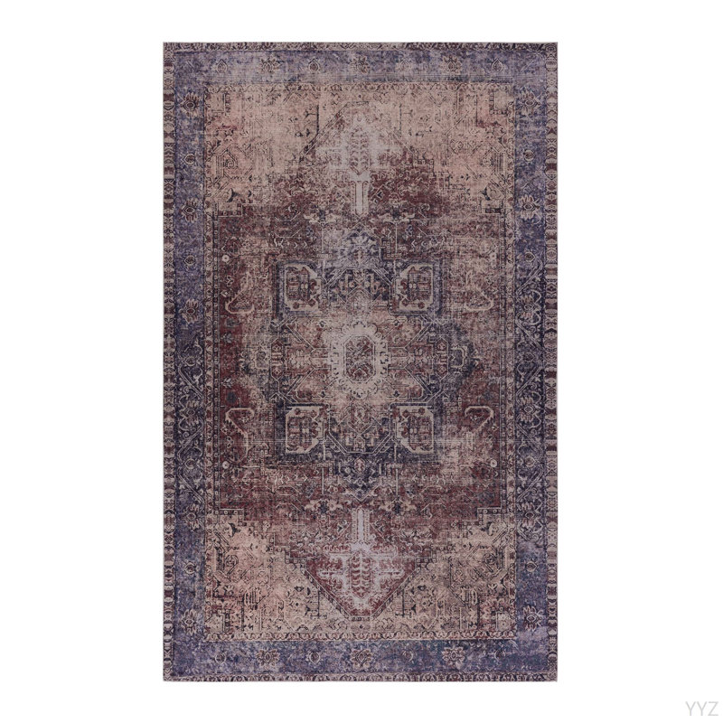 LOOM & LUXE 5X8 Area Rugs For Living Room, Washable Rug, Low-Pile, Non-Slip, Non-Shedding, Foldable, Kid & Pet Friendly - Area Rugs For Living Room, Bedroom, Kitchen (Burgundy/Blue, 5'X8')