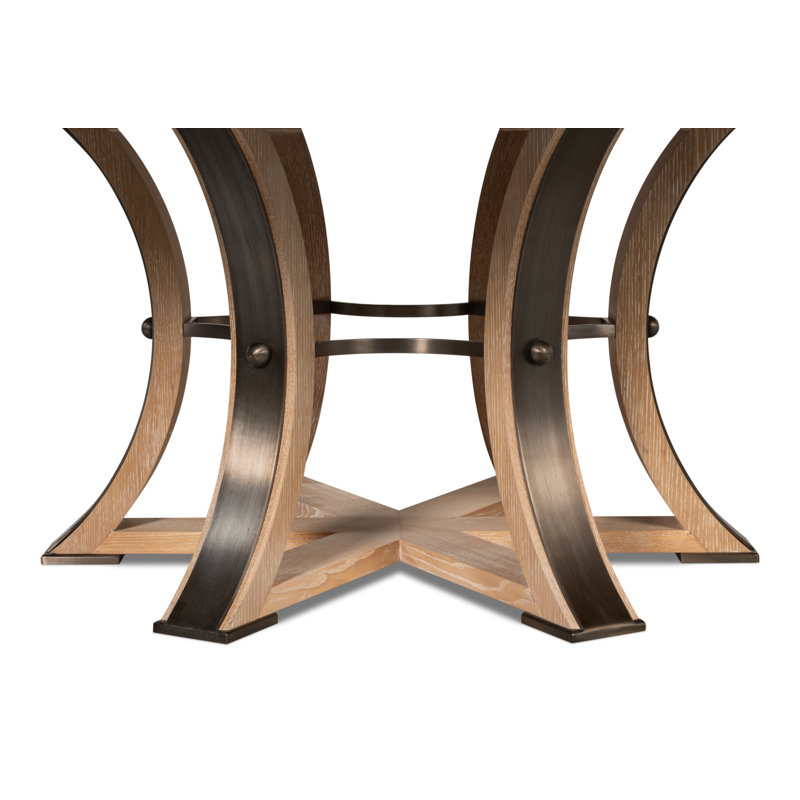 Tower Round Solid Oak Dining Table, Bleached Oak/Hammered