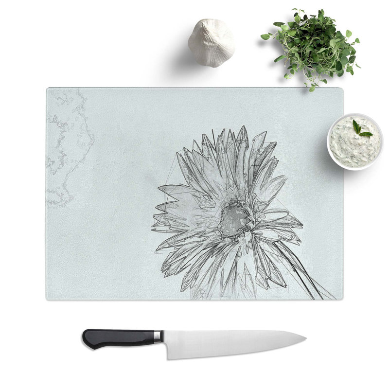 Glass Flower Sketch in Abstract Chopping Board, 28.5 cm W x 20 cm L