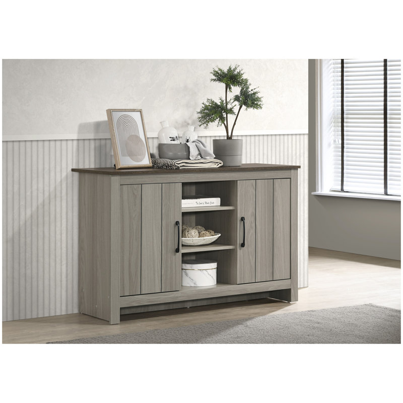 Console en chêne gris de 47 po Nyla, buffet, buffet avec tablettes et portes d'armoire