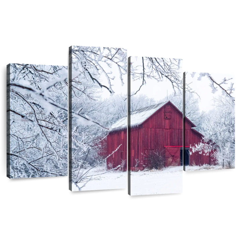 Lilie Winter Season Red Barn, 54" H x 84" W