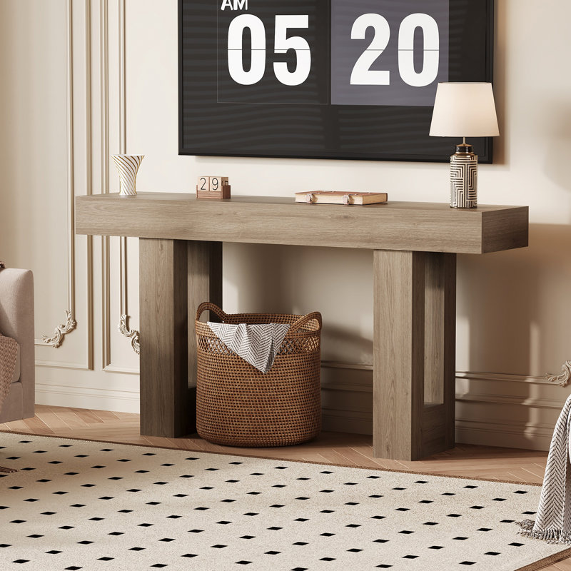 160cm Solid Wood Console Table, Grey, Grey