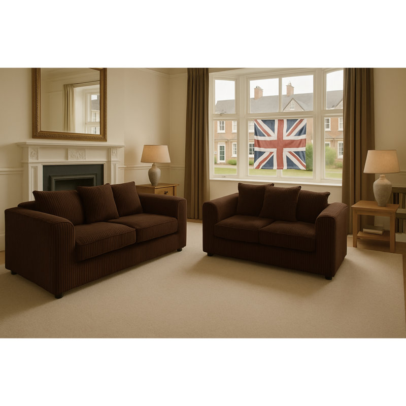 Two Piece 3 and 2 Seater Jumbo Cord Fabric Sofa Set, Brown