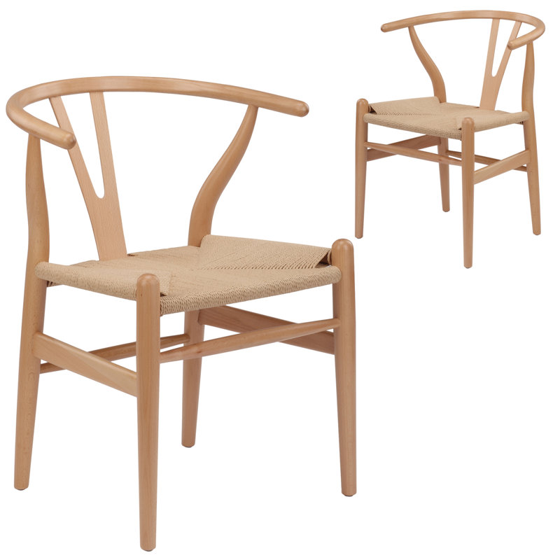 Natural Wood Wishbone Armchair with Eco-Friendly Paper Rope Seat