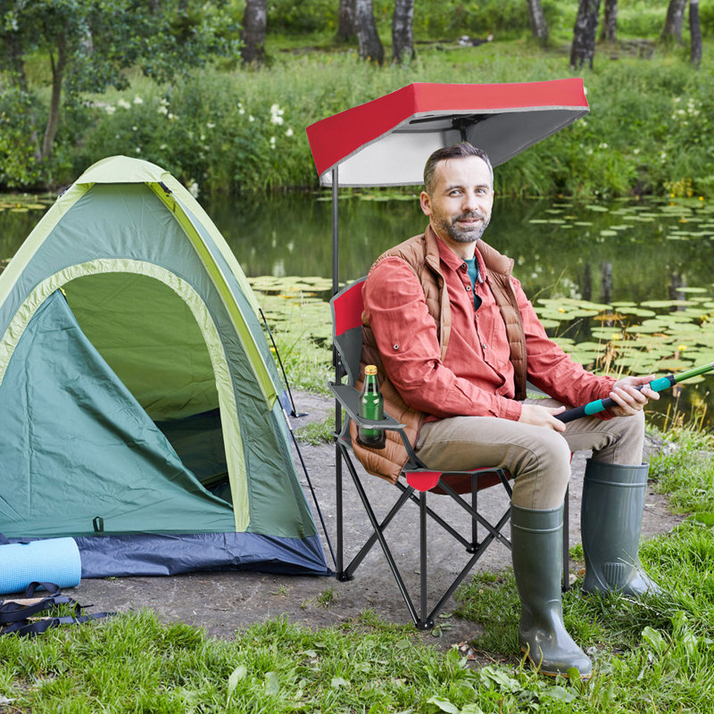 Daddario Folding Camping Chair, Red/Grey