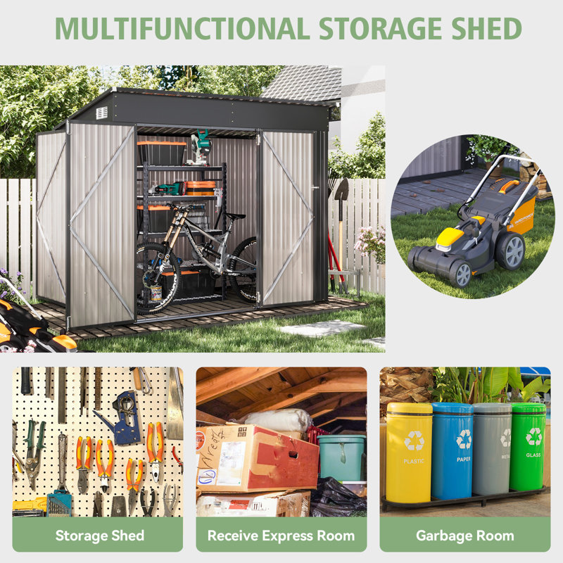 7 ft. 6 in. W x 3 ft. 8 in. D Metal Lean-To Storage Shed
