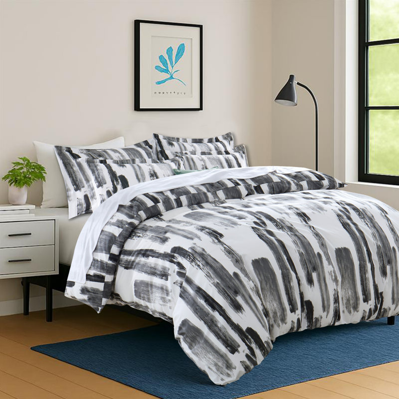 Imperial Homeware London Microfiber Duvet Cover Set with Pillowcases Included, Grey Stripe