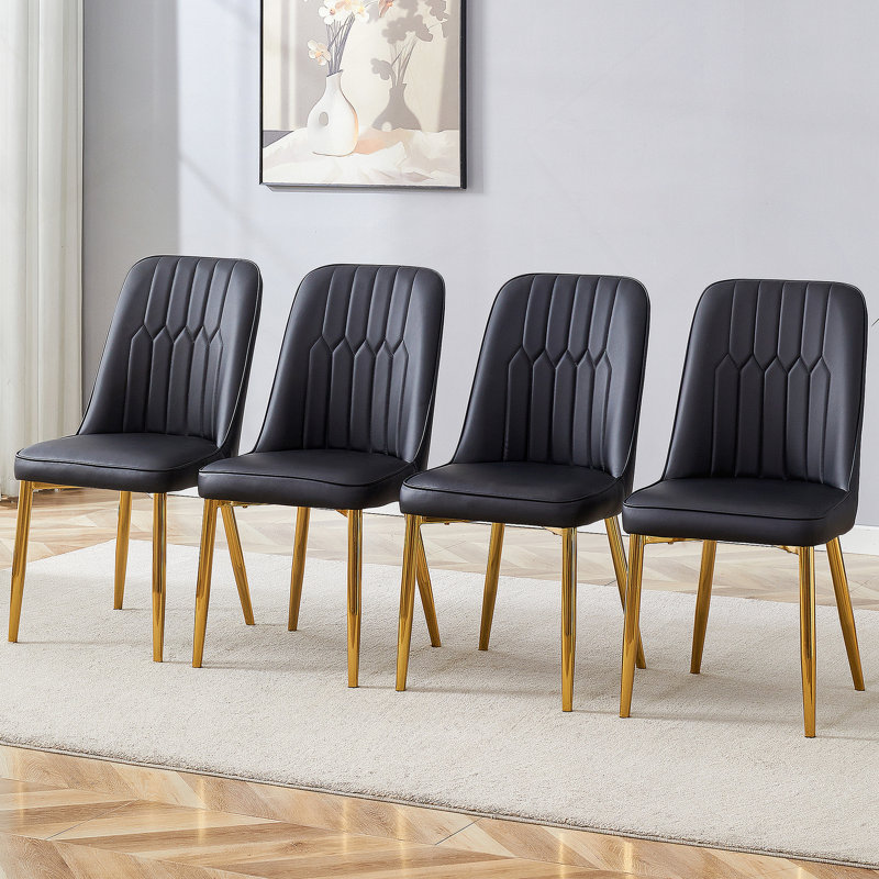 4 chaises de salle à manger modernes, un dossier en cuir de polyuréthane élégant et des pieds en métal doré procurent une expérience de maison confortable à la cuisine, à la chambre à coucher et au bureau.