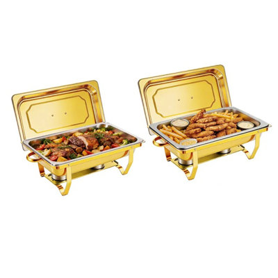 Chafing Dishes for Buffet, 2 Pack 9QT Gold Chafing Dish Buffet Set, High Grade Buffet Servers Food Warmers for Parties Buffet, Events & Weddings