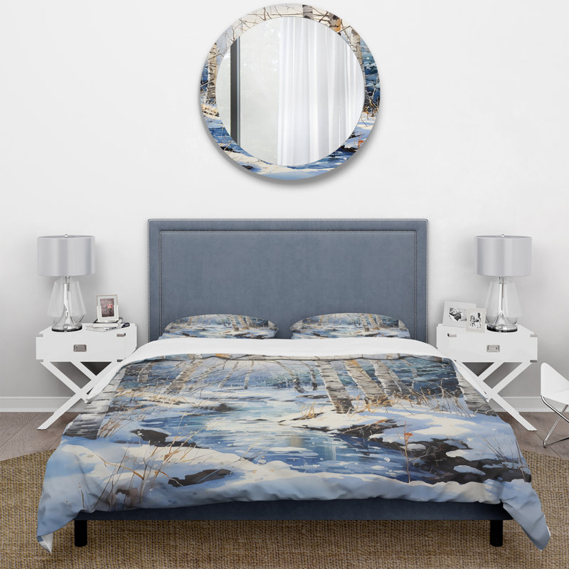 Birch Woods Winter Moonrise I - Ensemble de housse de couette à motif floral - Microfibre de polyester