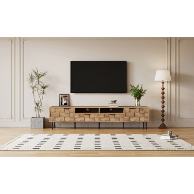 Meuble télé 78,7 po avec 2 tiroirs de style Mid-Century de 78,7 po, pouvant accueillir un téléviseur de 80 po, rangement pour centre de divertissement, style rétro, trous pour câbles, look média idéal pour les médias, planches 85 85