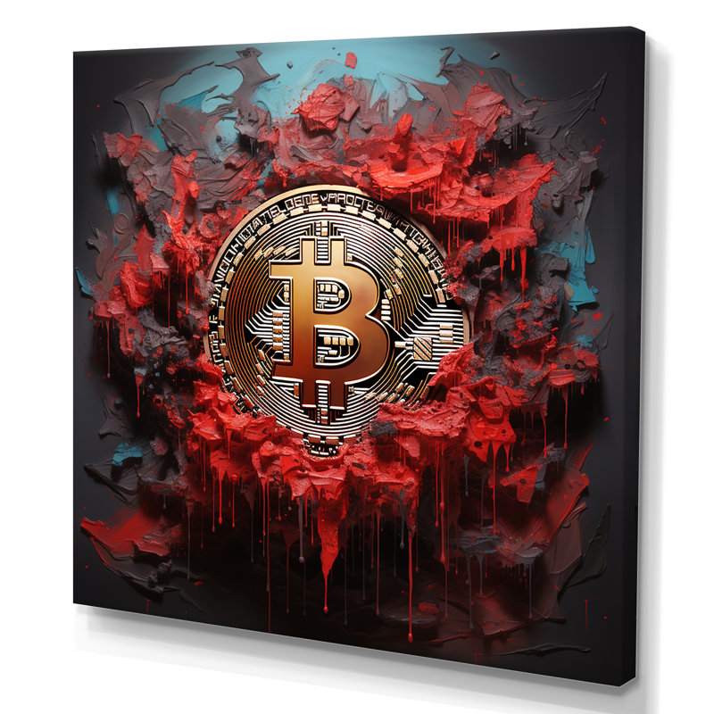 Red Bitcoin Crypto monnaie II - art mural mode Bitcoin, Toile tendue, H 30 po x l 30 po