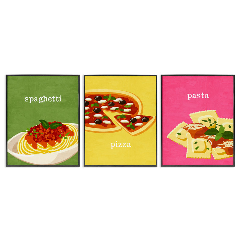 Ensemble de giclée encadrée 3 pièces par Italian Cuisine, par Kim Allen, H 14 po x l 11 po, Giclée encadrée noir minuit