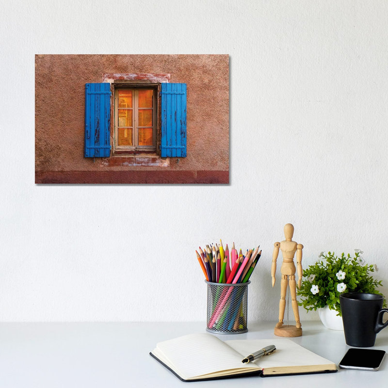 France, Provence, Roussillon. Blue Window Shutters. And Wall. by Jaynes Gallery - Wrapped Canvas Gallery-Wrapped Canvas Giclée