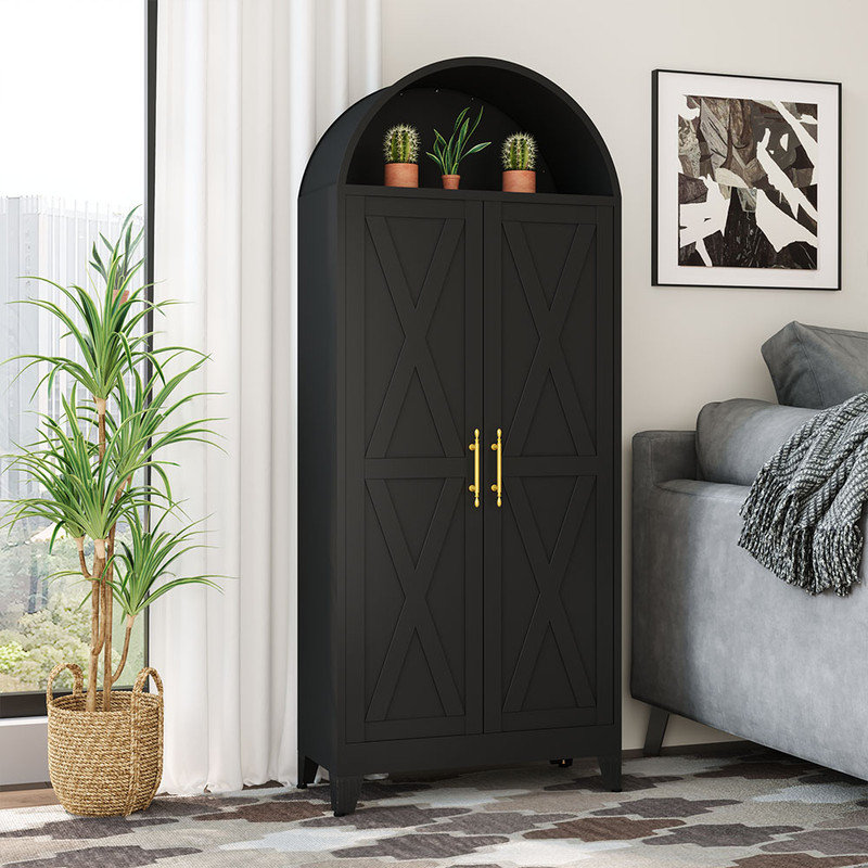 Armoire-penderie moderne en métal avec tablettes réglables, Noir, noir, noir, noir