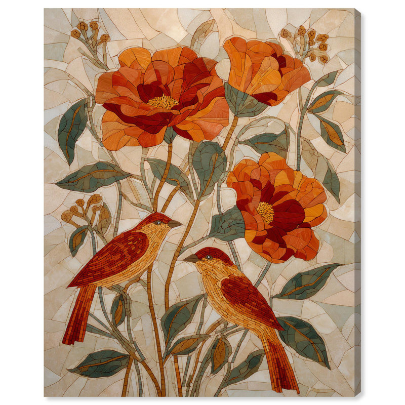 Deux oiseaux par Art Remedy, H 30 po x l 36 po, Toile tendue avec châssis