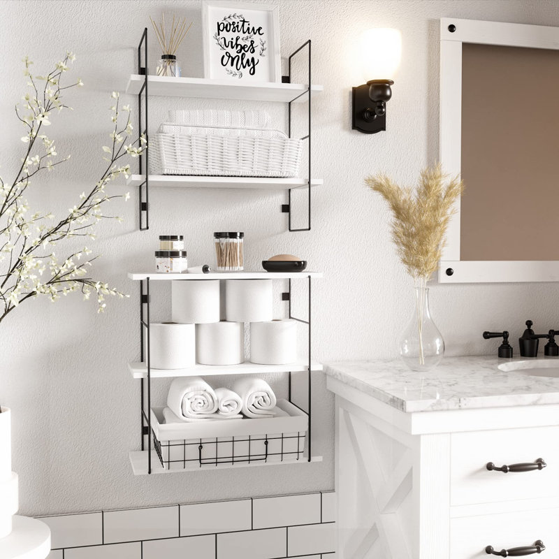 Aadrith 5 Piece Pine Floating Shelf, White