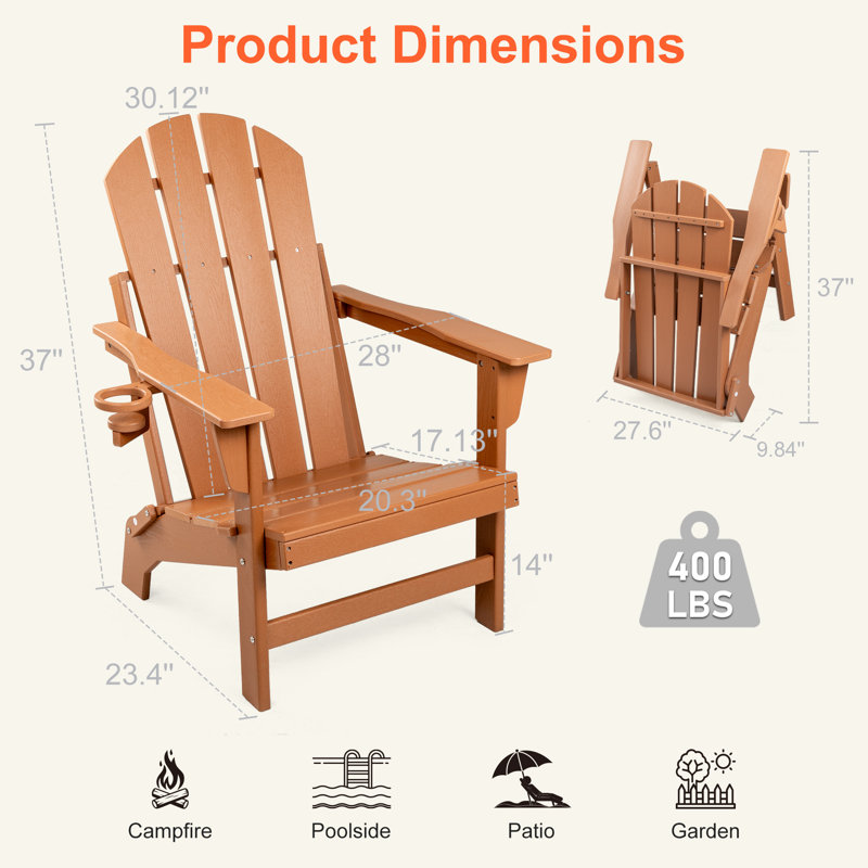 Foldable Outdoor Adirondack Chair, Brown, 1