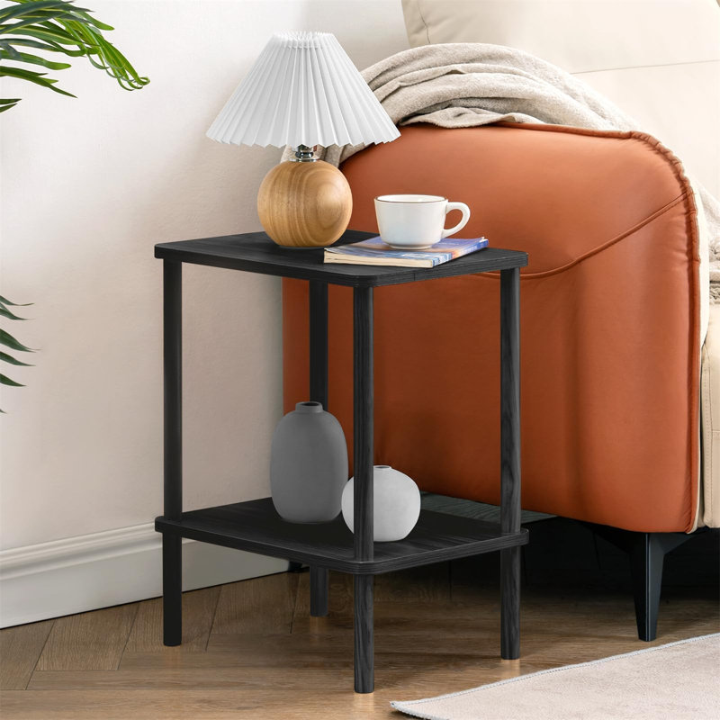 Table d'appoint en bois à 2 niveaux avec tablette de rangement de style bohème, Noir